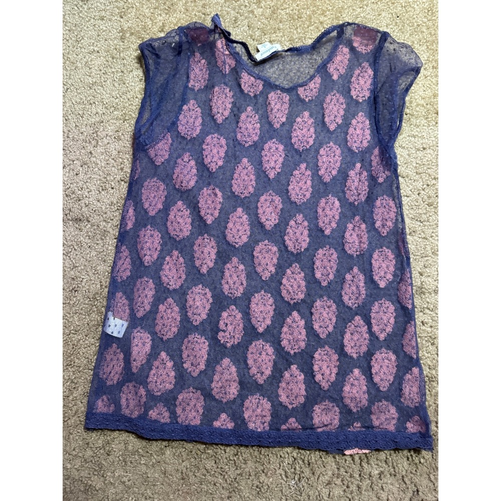 Sundance Women Blue Pink Mesh Embroidered Medallion Cap Sleeve Lace Trim Top S - Picture 5 of 6